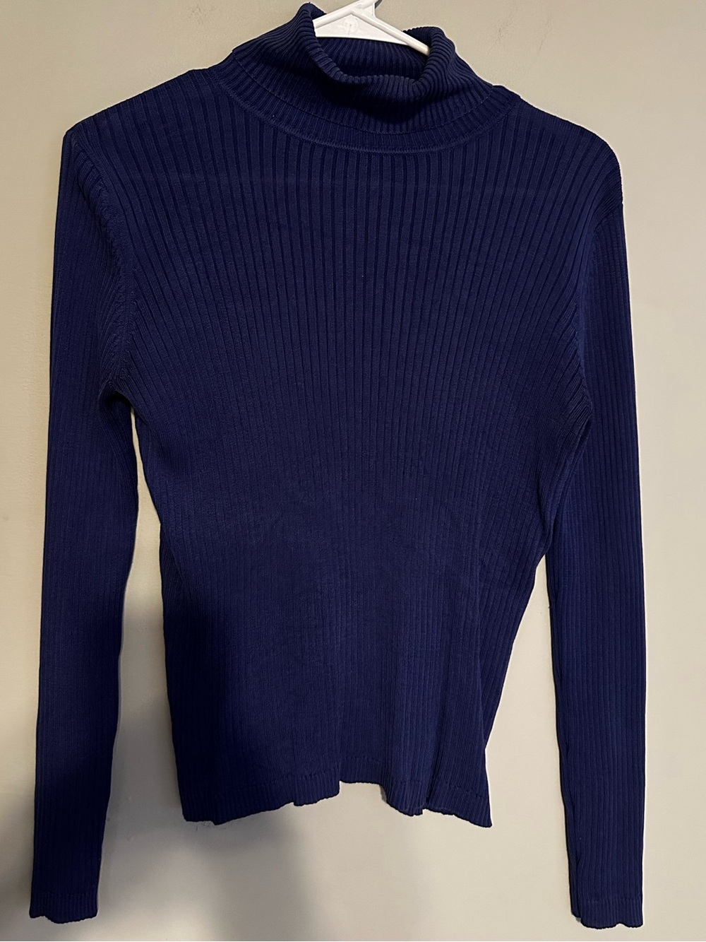 Vintage 90s Liz Claiborne Classics Navy Blue 100% Silk Ribbed Turtleneck Sweater